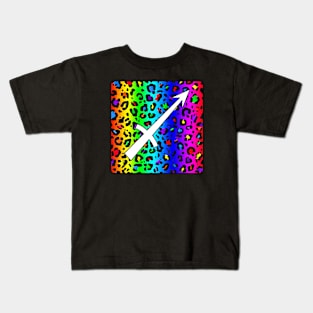 Sagittarius Zodiac Horoscope Rainbow Leopard Print Square Monogram Kids T-Shirt